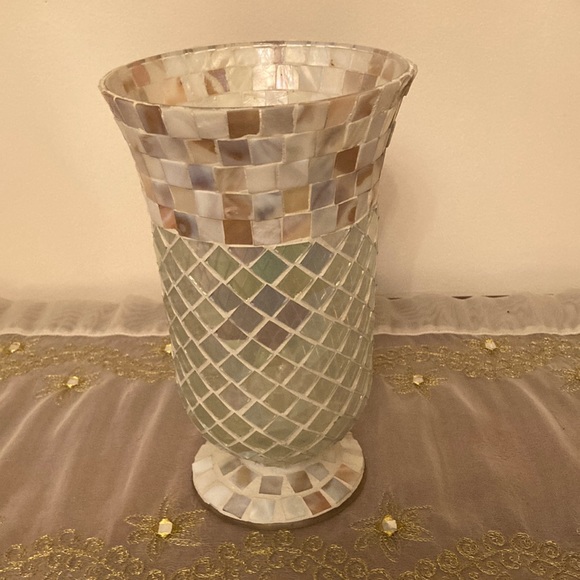 Accents Mother Of Pearl Mosaic Hurricane Candle Holder Vase 9 H